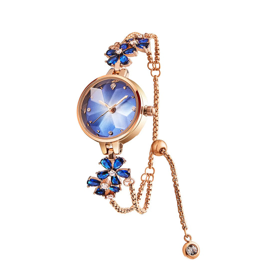 TIME100 Blue Watch for Women Ladies Fashion Dress Bracelet Quartz Wrist Watch Round Dial Brass Strap with Diamonds Waterproof Women Watch (Blue)…