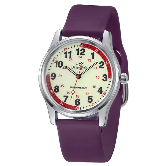 ManChDa Nurse Watch for Nurse Medical Watch Nursing Nurse Watch for Women Silicone Watch Nurse Watch Second Hand Easy to Read Watch Military Time Watch Waterproof Luminous Watch 24 Hours Purple Watch